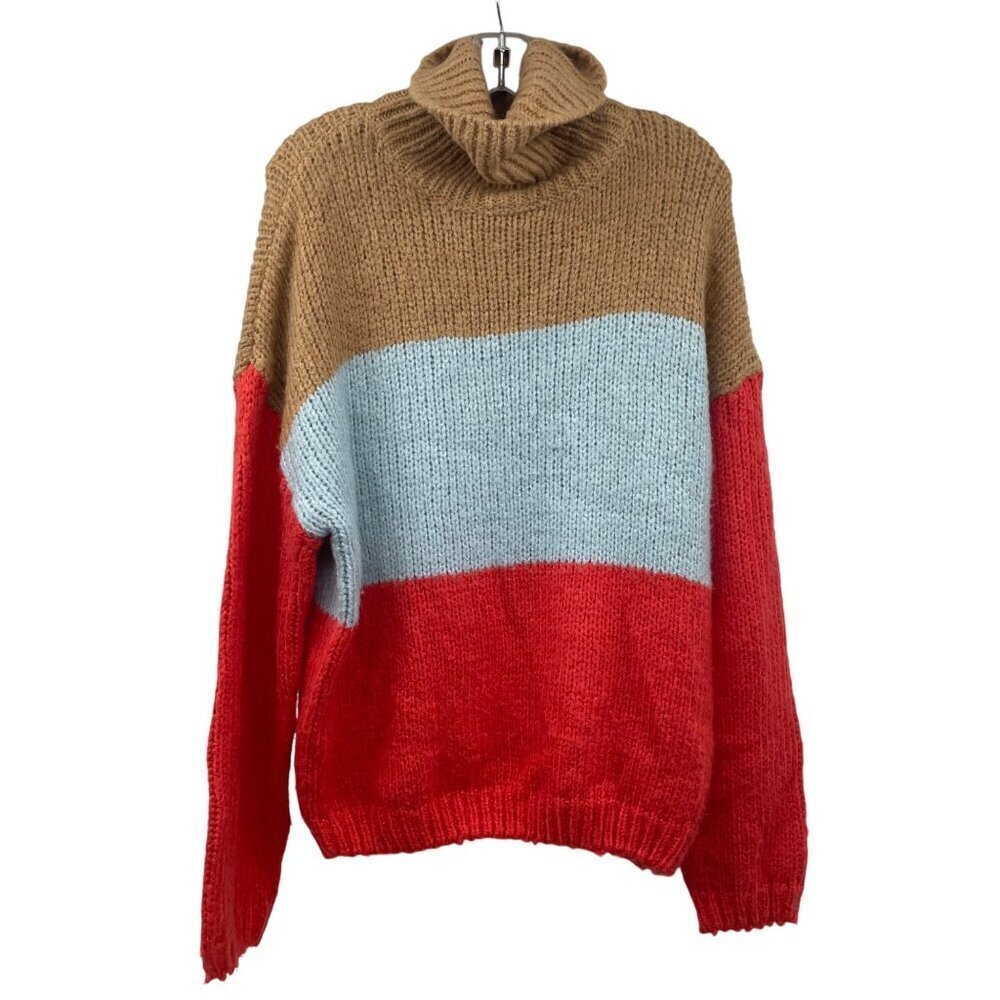 Listicle Women's Turtleneck Knit Sweater Multicolor Colorblock Size Large